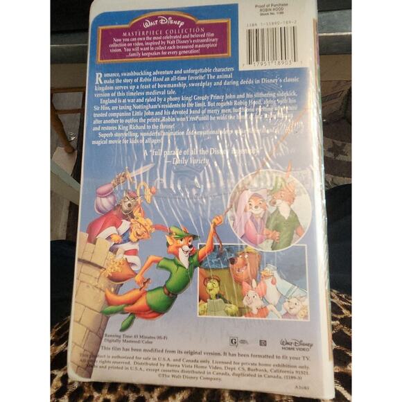 Robin Hood Walt Disney Masterpiece Collection Clamshell VHS Sealed Brand New - Picture 2 of 2